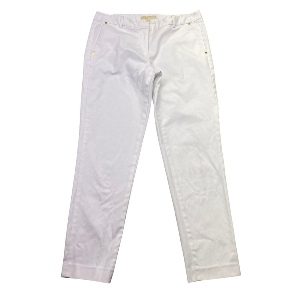 Michael Michael Kors Womens White Slim Ankle Pants Gold Hardware Sz 8 Fits 30.5"